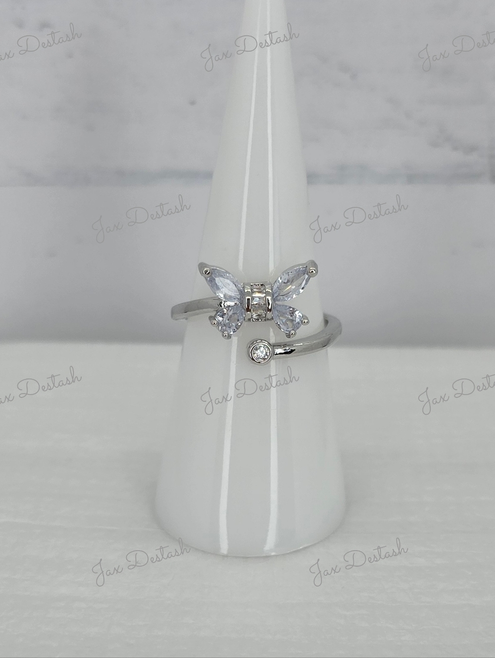 Silver Tone Butterfly Cubic Zirconia Ring RG042